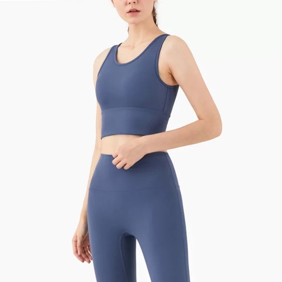 Ocean Blue Yoga Sport Halter Low Back Crop Top - Picture 2 of 16